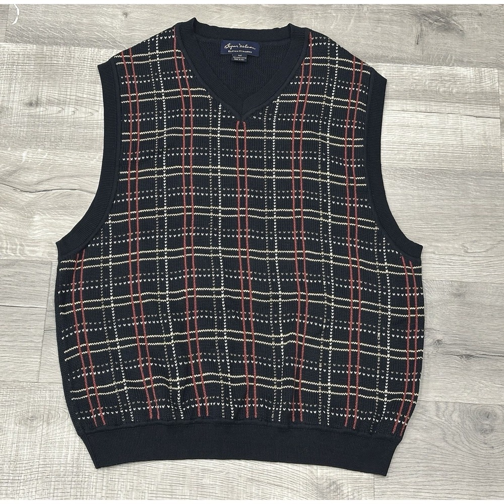 Byron Nelson Eleven Straight Vest Men's Medium 100% Pima Preppy Red Gold Black‎